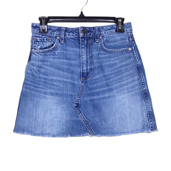 Abercrombie Fitch Blue Distressed Cut Off Raw Hem Jean Skirt Size 26 - Picture 1 of 9